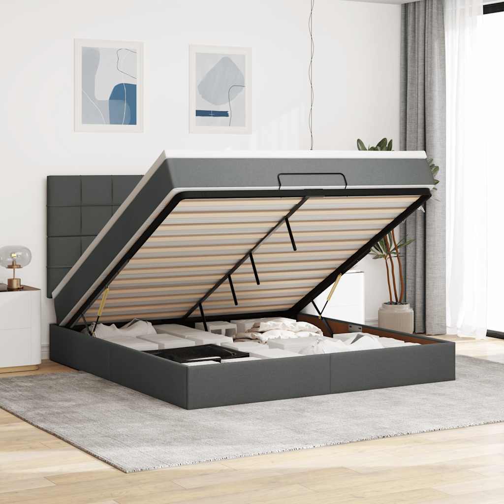 Ottomane Bett Mit Matratze & Leds Stoff Dunkelgrau