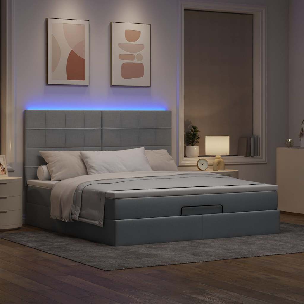Ottoman-Bett Mit Matratze & Leds Stoff Hellgrau