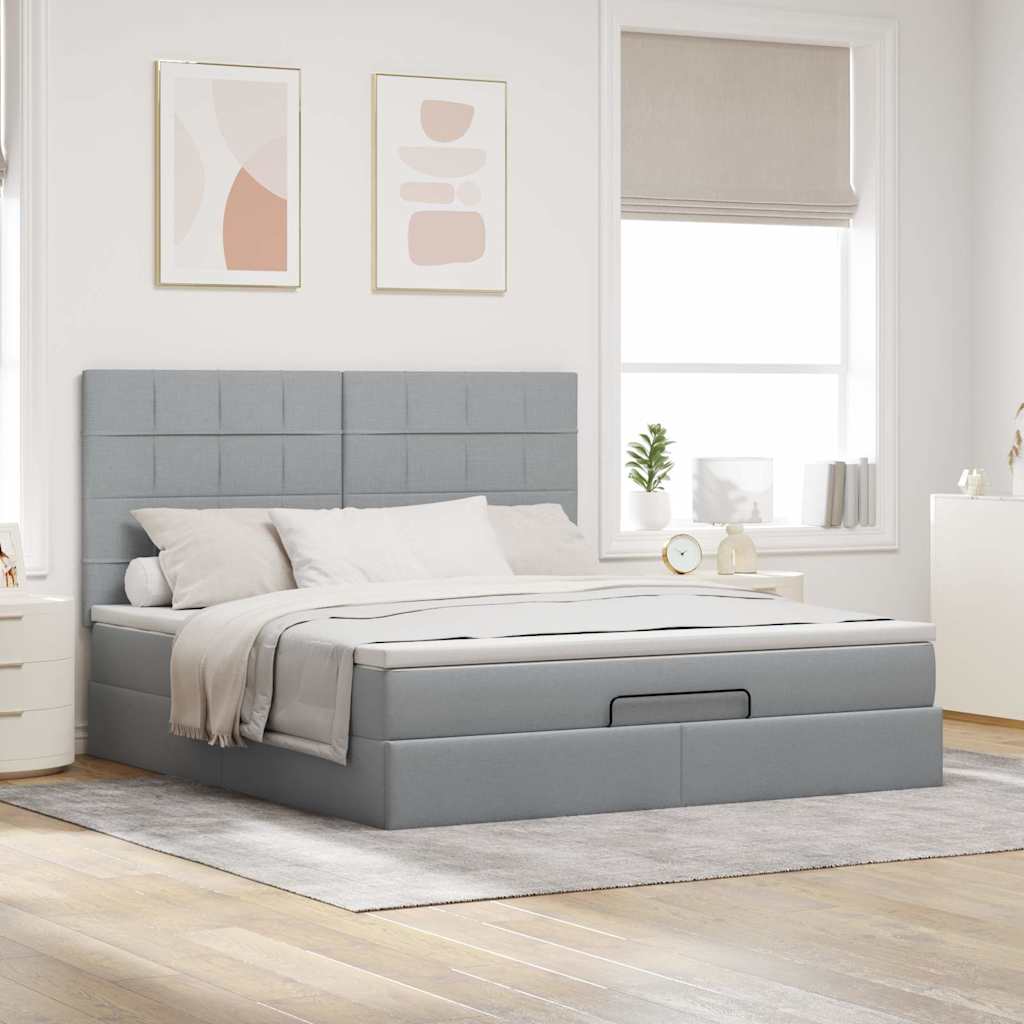 Ottoman-Bett Mit Matratze & Leds Stoff Hellgrau