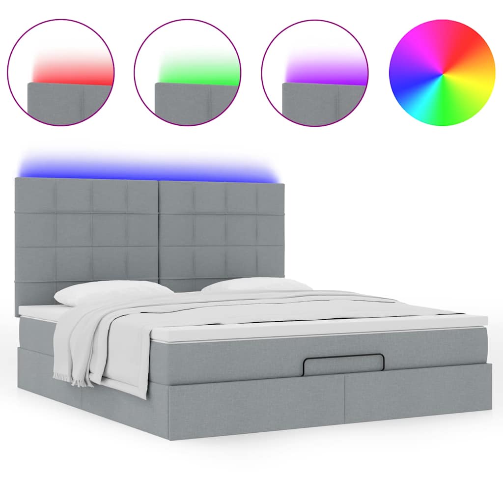Ottoman-Bett Mit Matratze & Leds Stoff Hellgrau