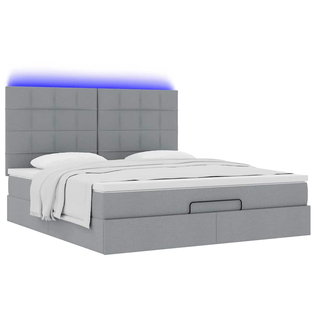 Ottoman-Bett Mit Matratze & Leds Stoff Hellgrau