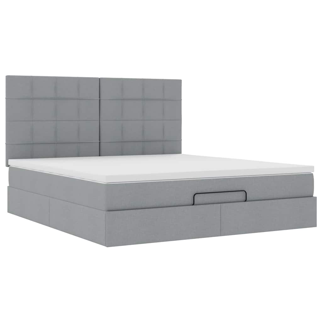 Ottoman-Bett Mit Matratze & Leds Stoff Hellgrau