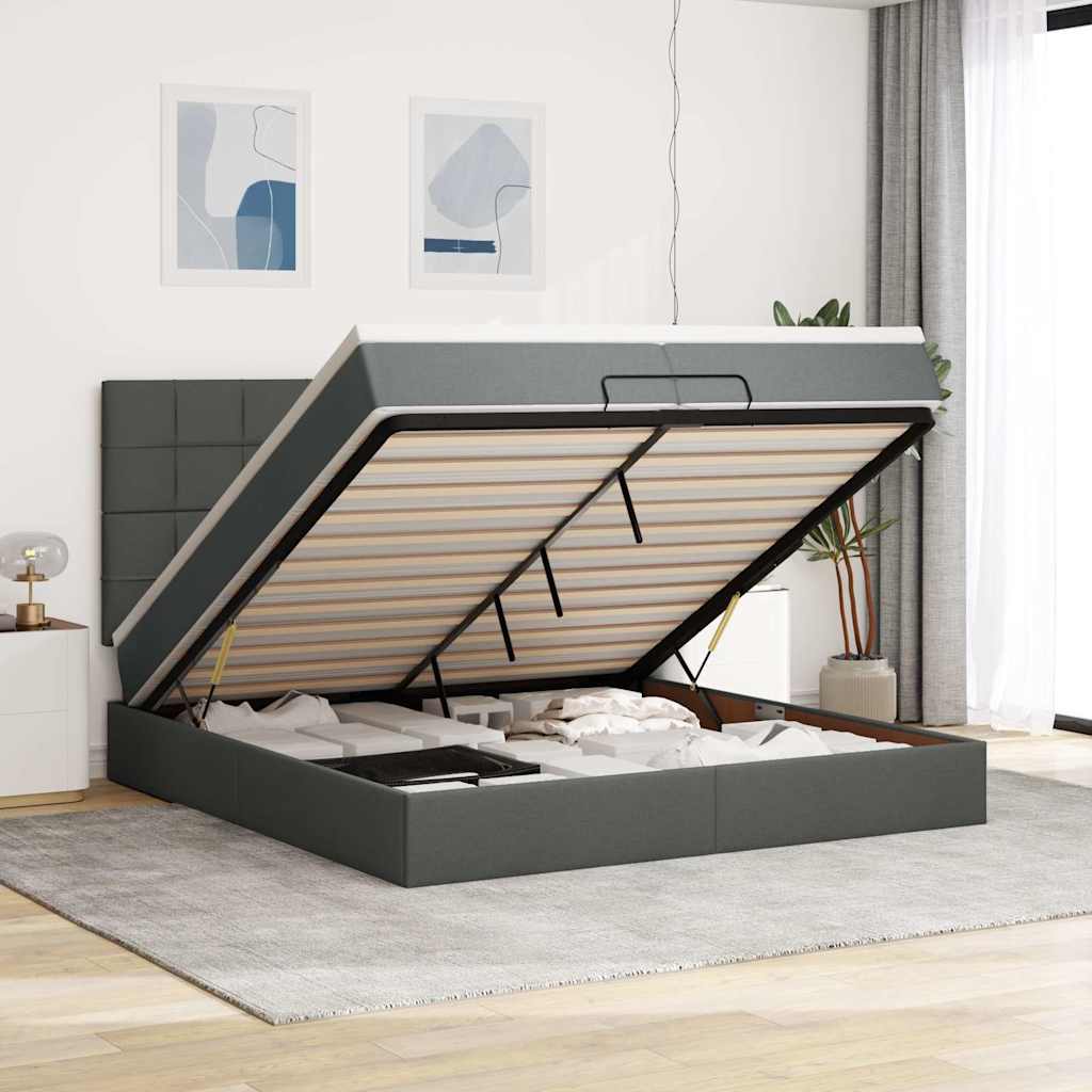 Ottomane Bett Mit Matratze & Leds Stoff Dunkelgrau