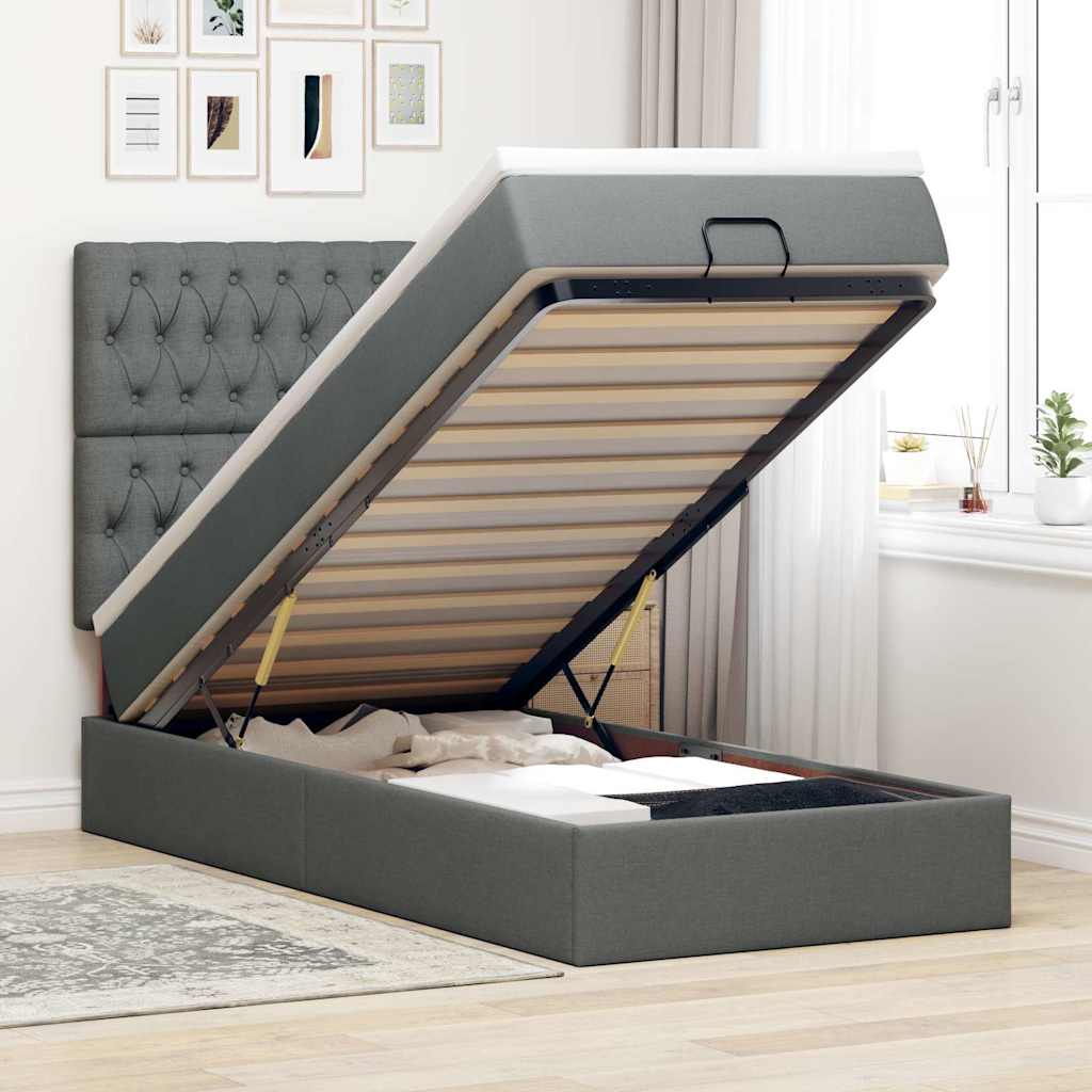 Ottomane Bett Mit Matratze & Leds Stoff Dunkelgrau
