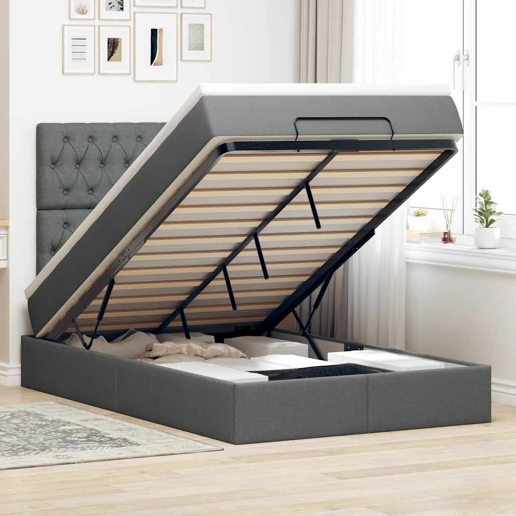Ottomane Bett Mit Matratze & Leds Stoff Dunkelgrau