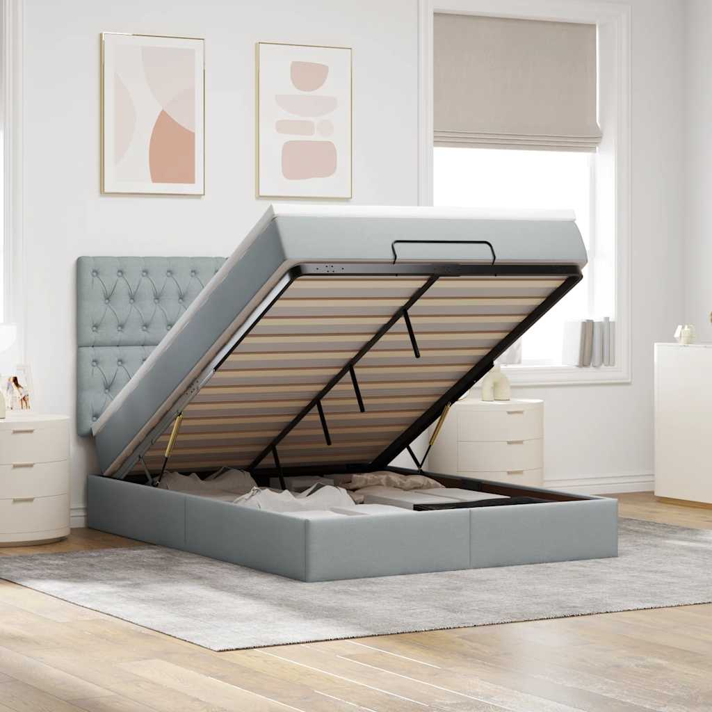 Ottoman-Bett Mit Matratze & Leds Stoff Hellgrau