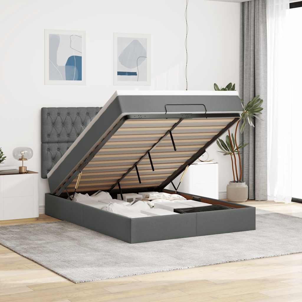 Ottomane Bett Mit Matratze & Leds Stoff Dunkelgrau