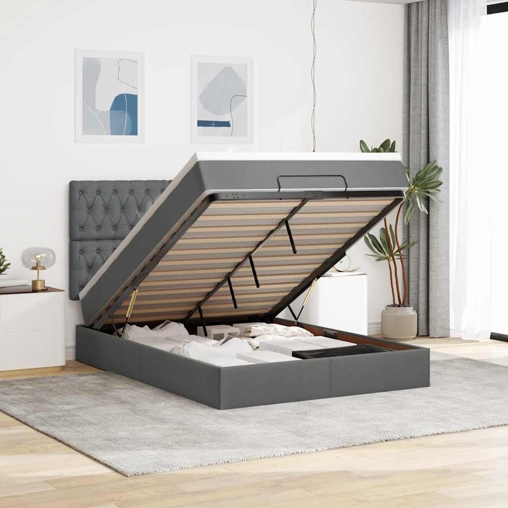 Ottomane Bett Mit Matratze & Leds Stoff Dunkelgrau
