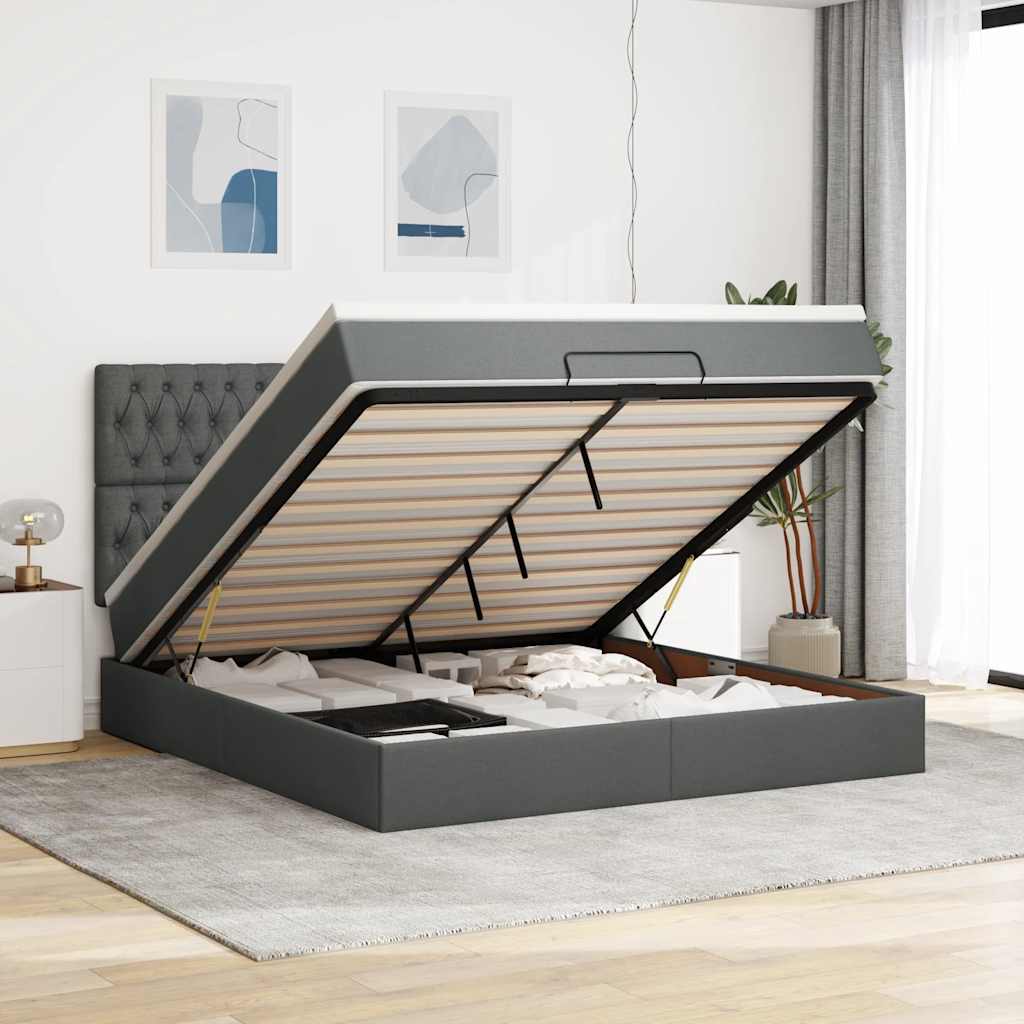 Ottomane Bett Mit Matratze & Leds Stoff Dunkelgrau