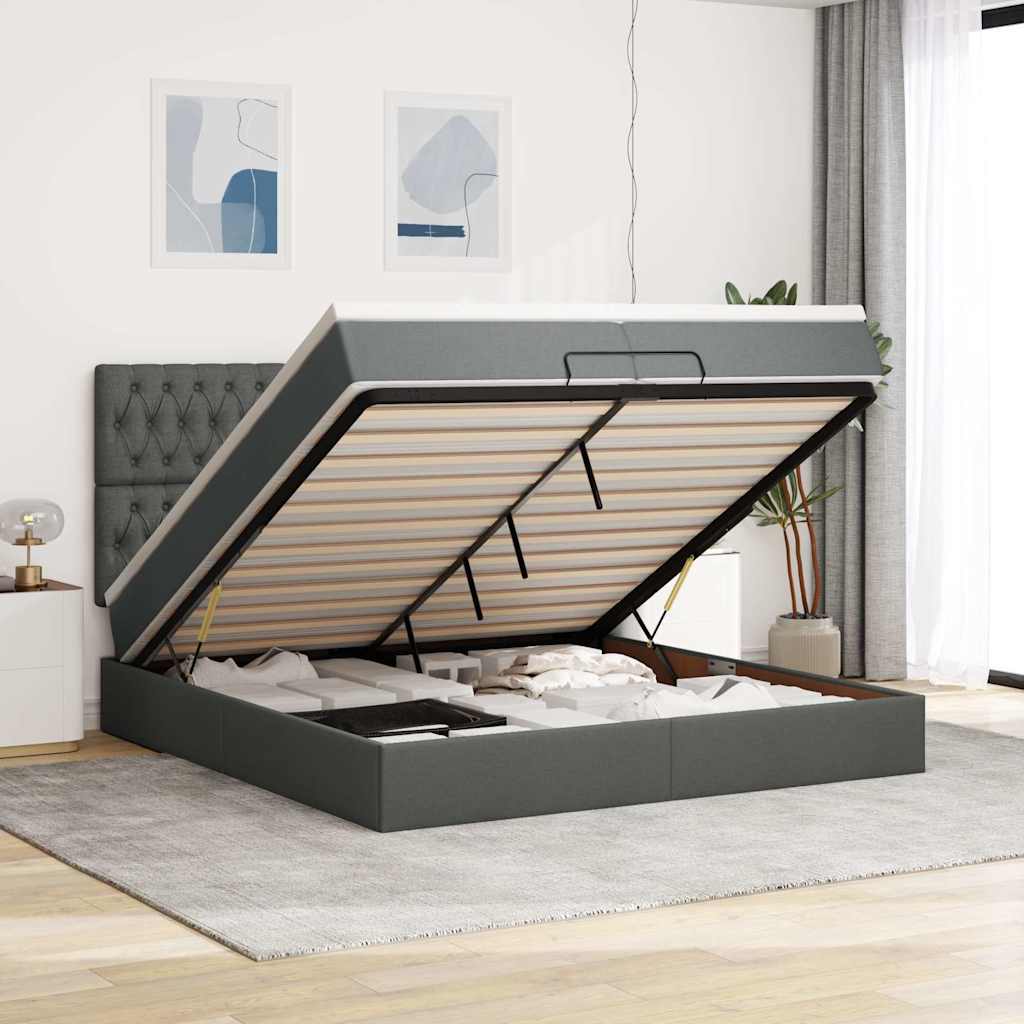 Ottomane Bett Mit Matratze & Leds Stoff Dunkelgrau