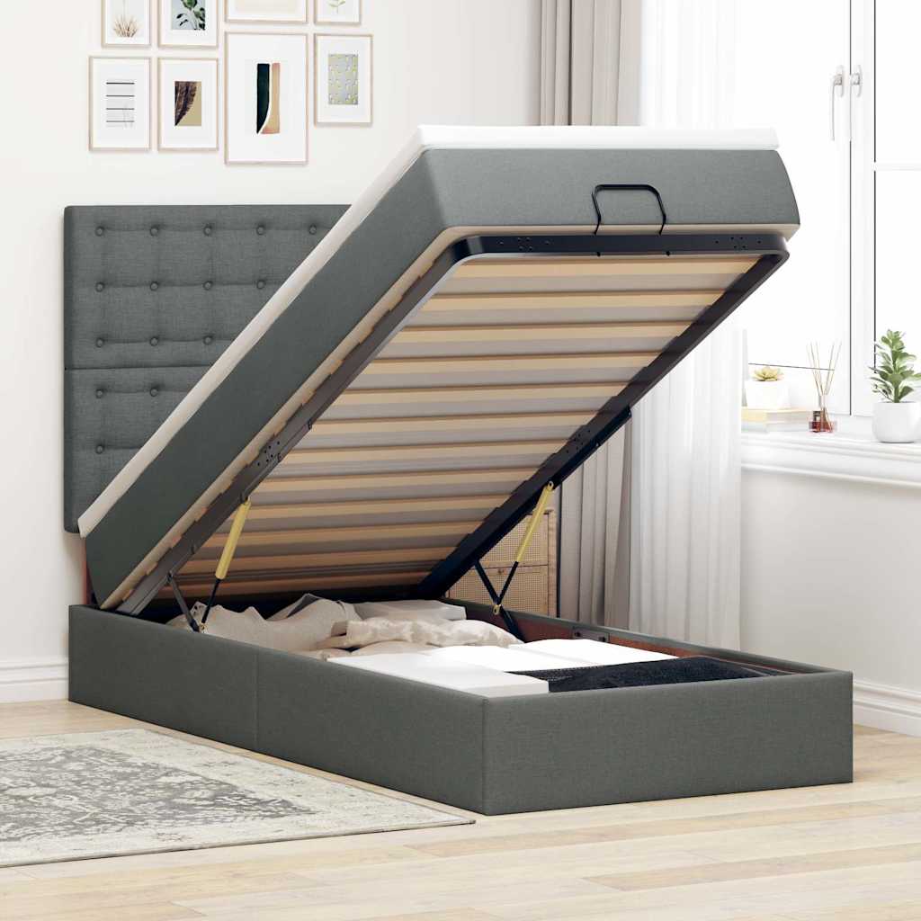 Ottomane Bett Mit Matratze & Leds Stoff Dunkelgrau