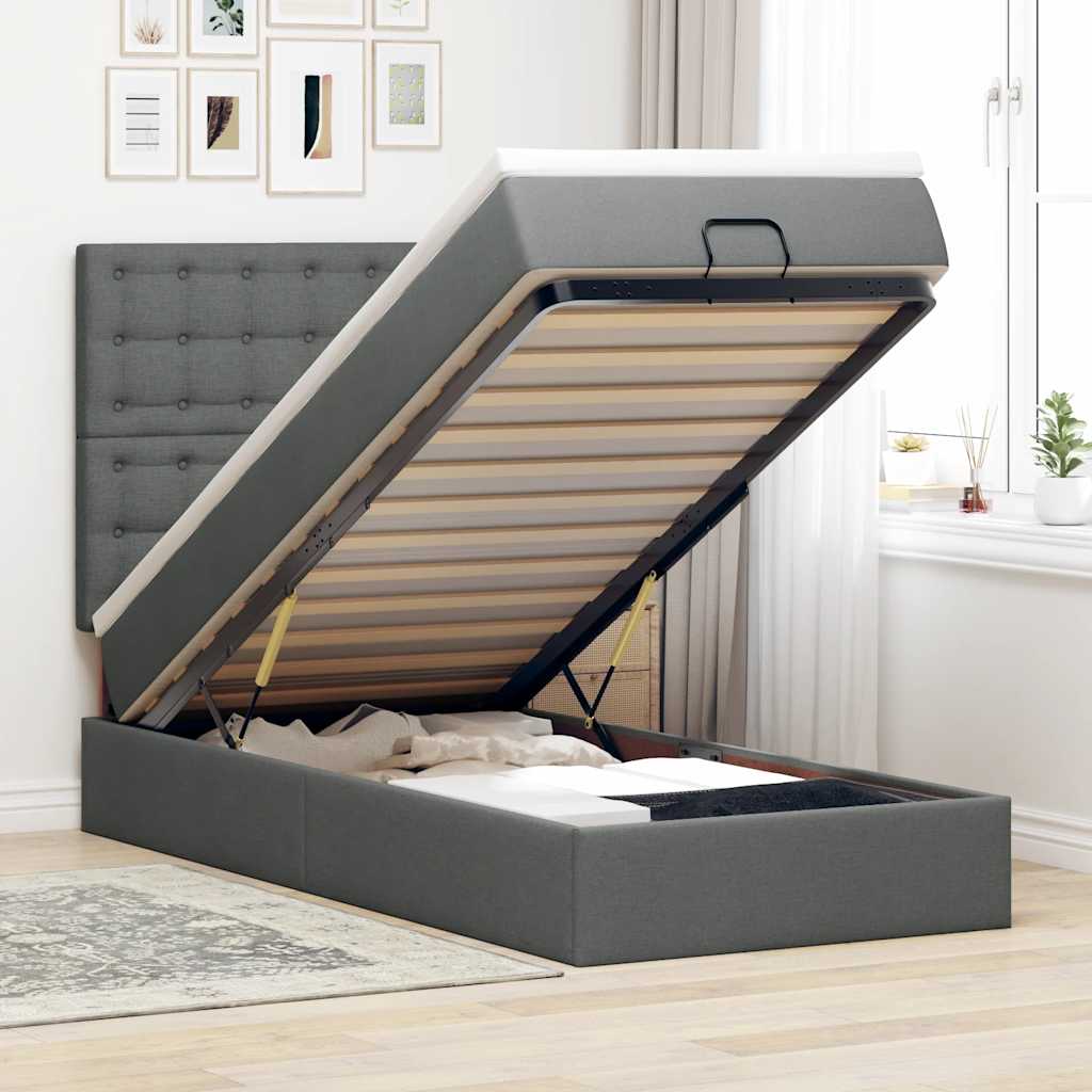 Ottomane Bett Mit Matratze & Leds Stoff Dunkelgrau