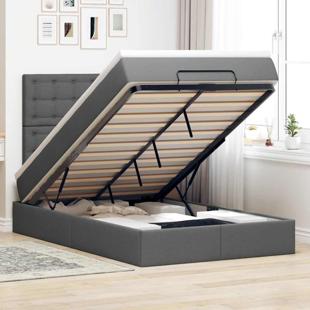 Ottomane Bett Mit Matratze & Leds Stoff Dunkelgrau