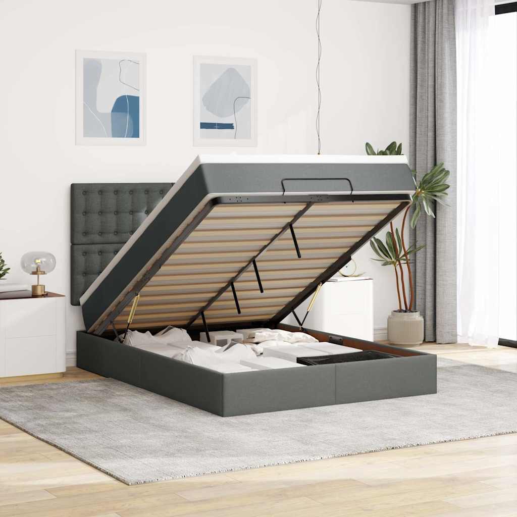 Ottomane Bett Mit Matratze & Leds Stoff Dunkelgrau