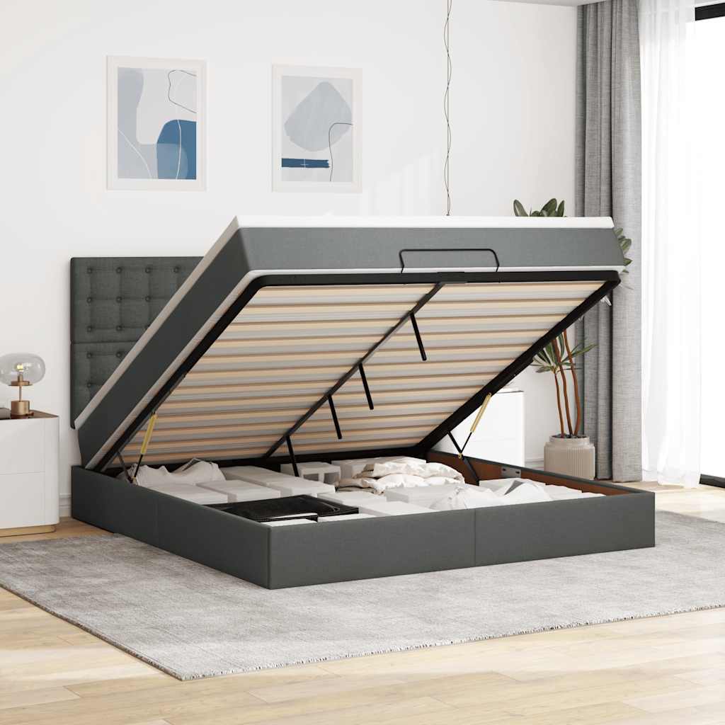 Ottomane Bett Mit Matratze & Leds Stoff Dunkelgrau