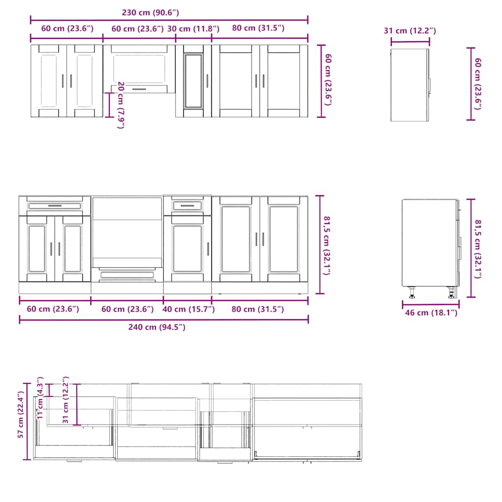8-Tlg. Küchenschrank-Set Porto Holzwerkstoff