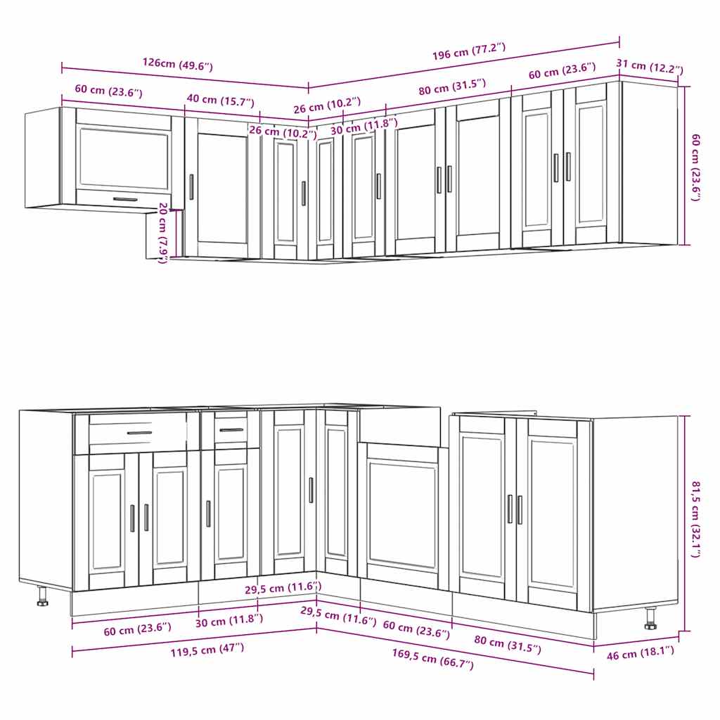11-Tlg. Küchenschrank-Set Porto Holzwerkstoff