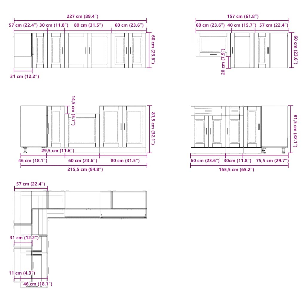 11-Tlg. Küchenschrank-Set Porto Holzwerkstoff