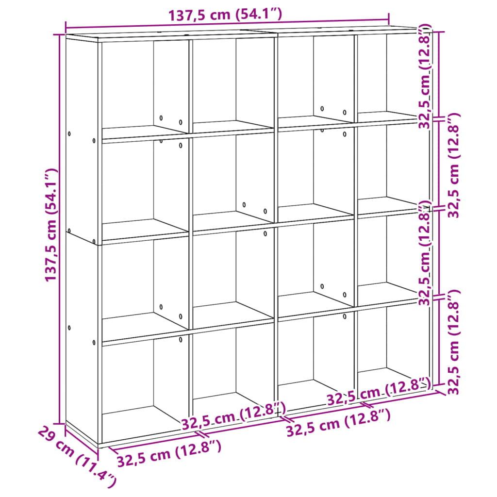 Bücherregal Artisan-Eiche 137,5X29X137,5 Cm Holzwerkstoff