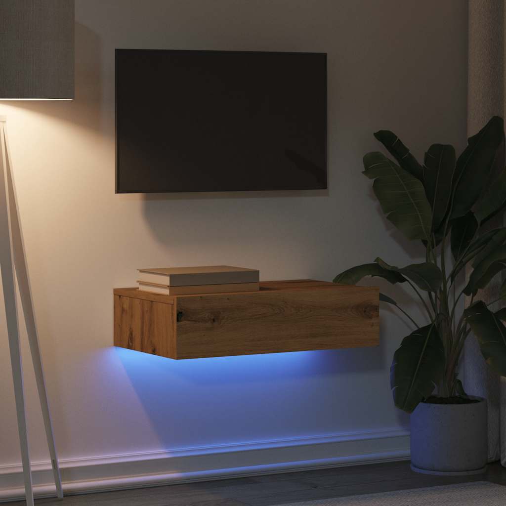 Tv-Schrank Mit Led-Leuchten Artisan-Eiche 60X35X15,5 Cm
