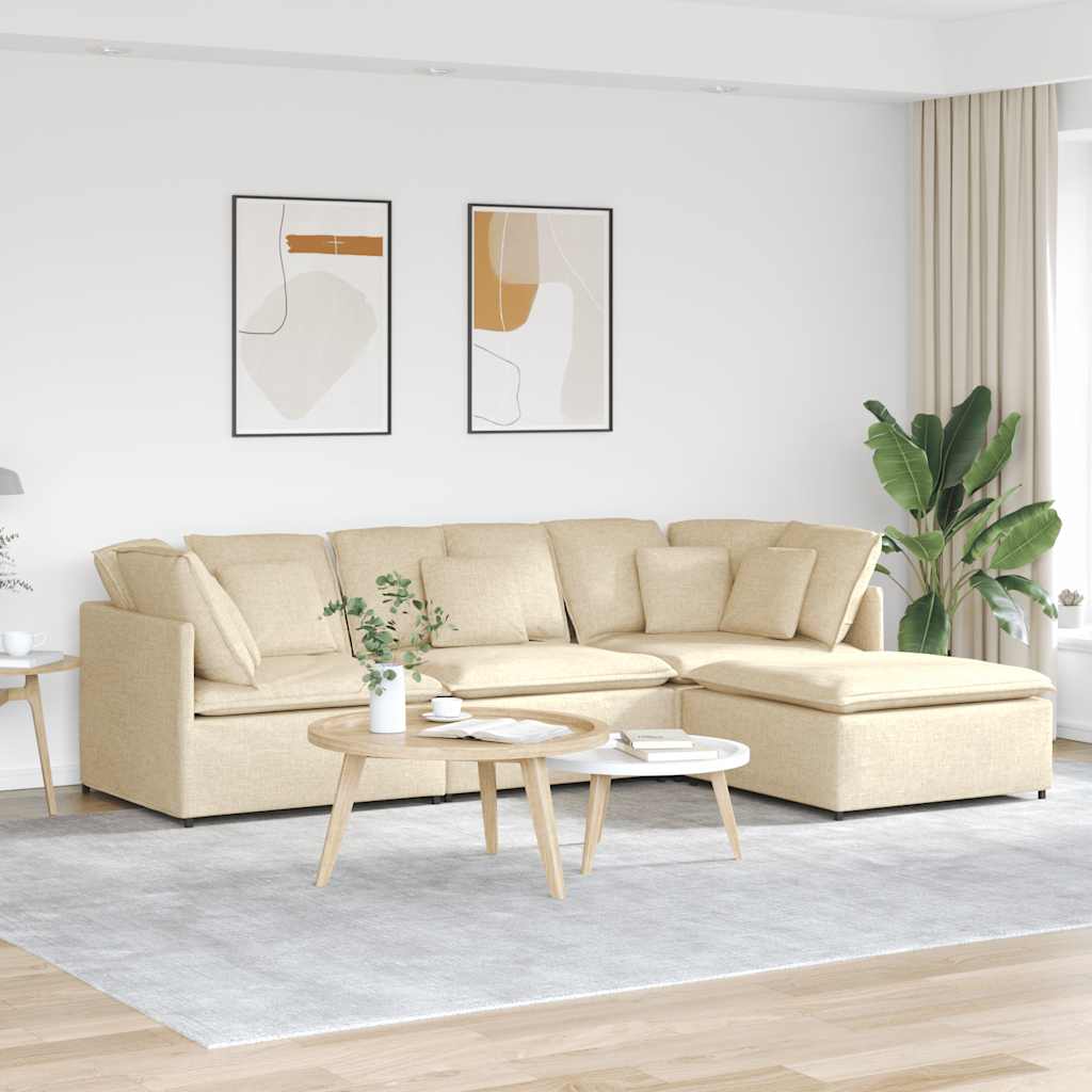 Modulares Sofa Mit Fußhocker Kissen Stoff