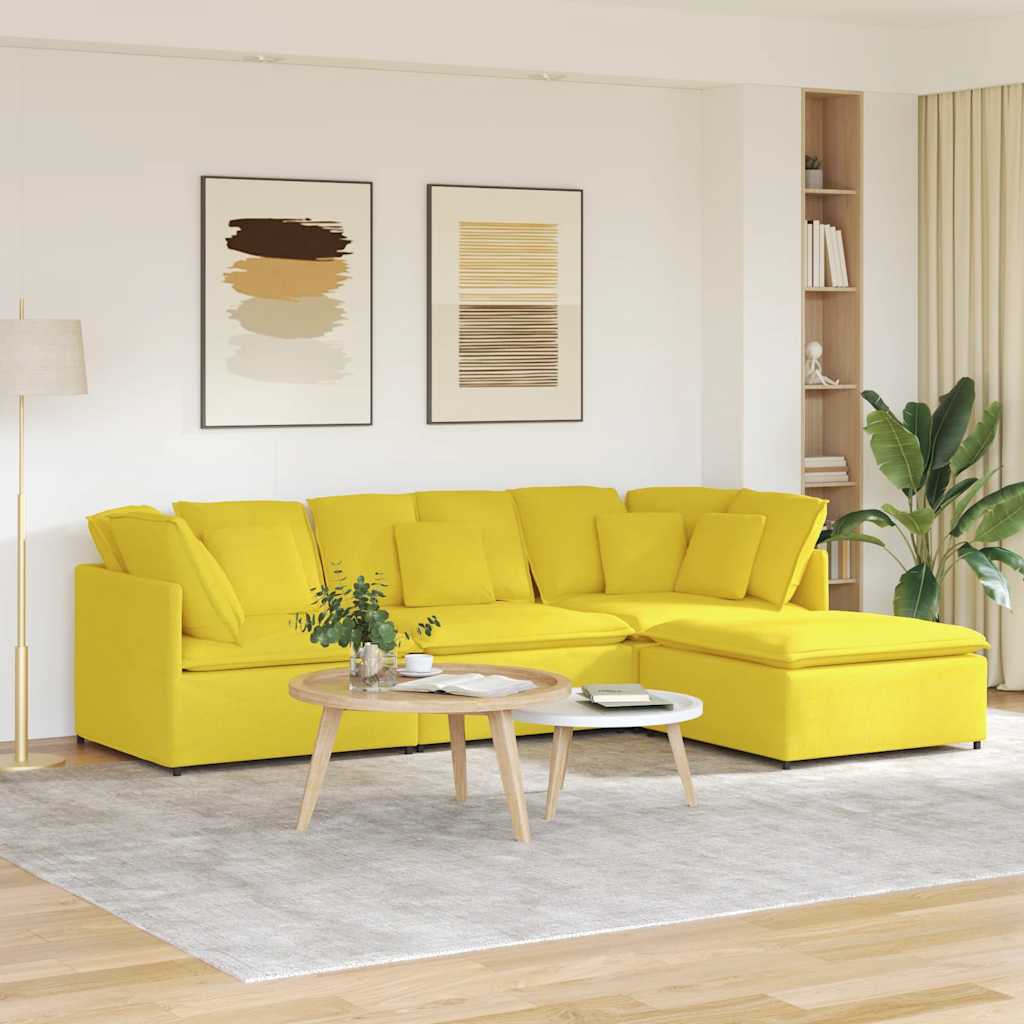 Modulares Sofa Mit Fußhocker Kissen Stoff