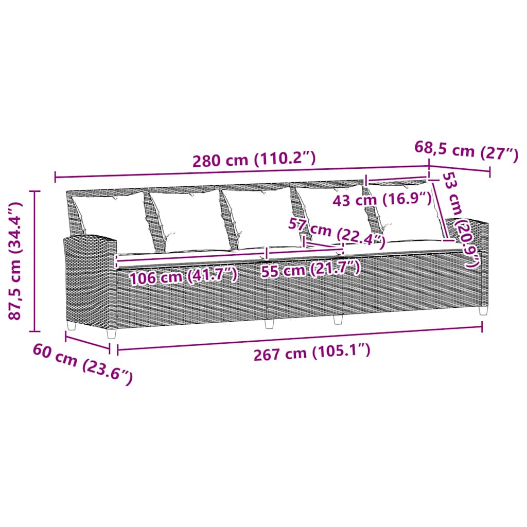Gartensofa Mit Kissen Grau Poly Rattan