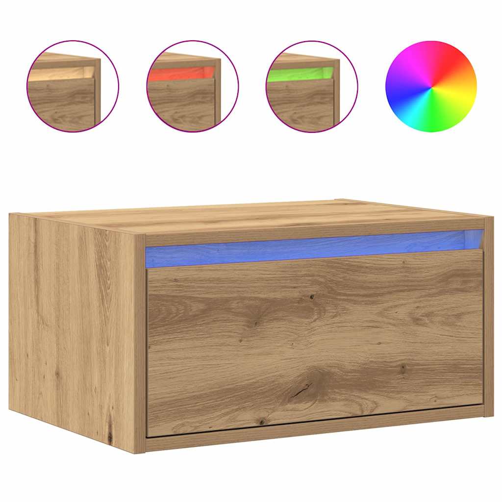 Wand-Nachttisch Mit Led-Leuchten Artisan-Eiche