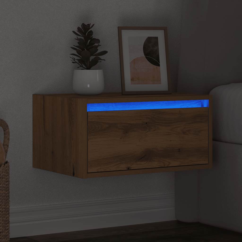 Wand-Nachttisch Mit Led-Leuchten Artisan-Eiche
