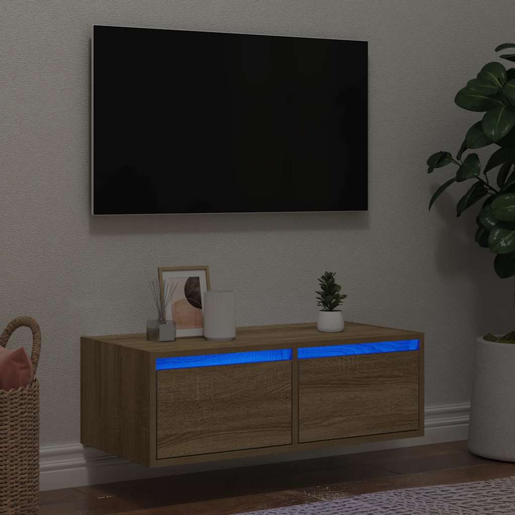 Wand-Nachttisch Mit Led-Leuchten Artisan-Eiche