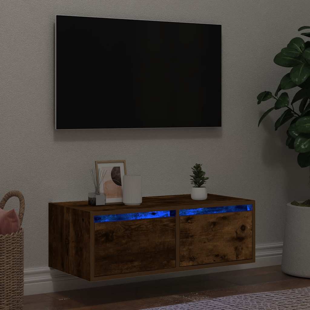 Wand-Nachttisch Mit Led-Leuchten Artisan-Eiche