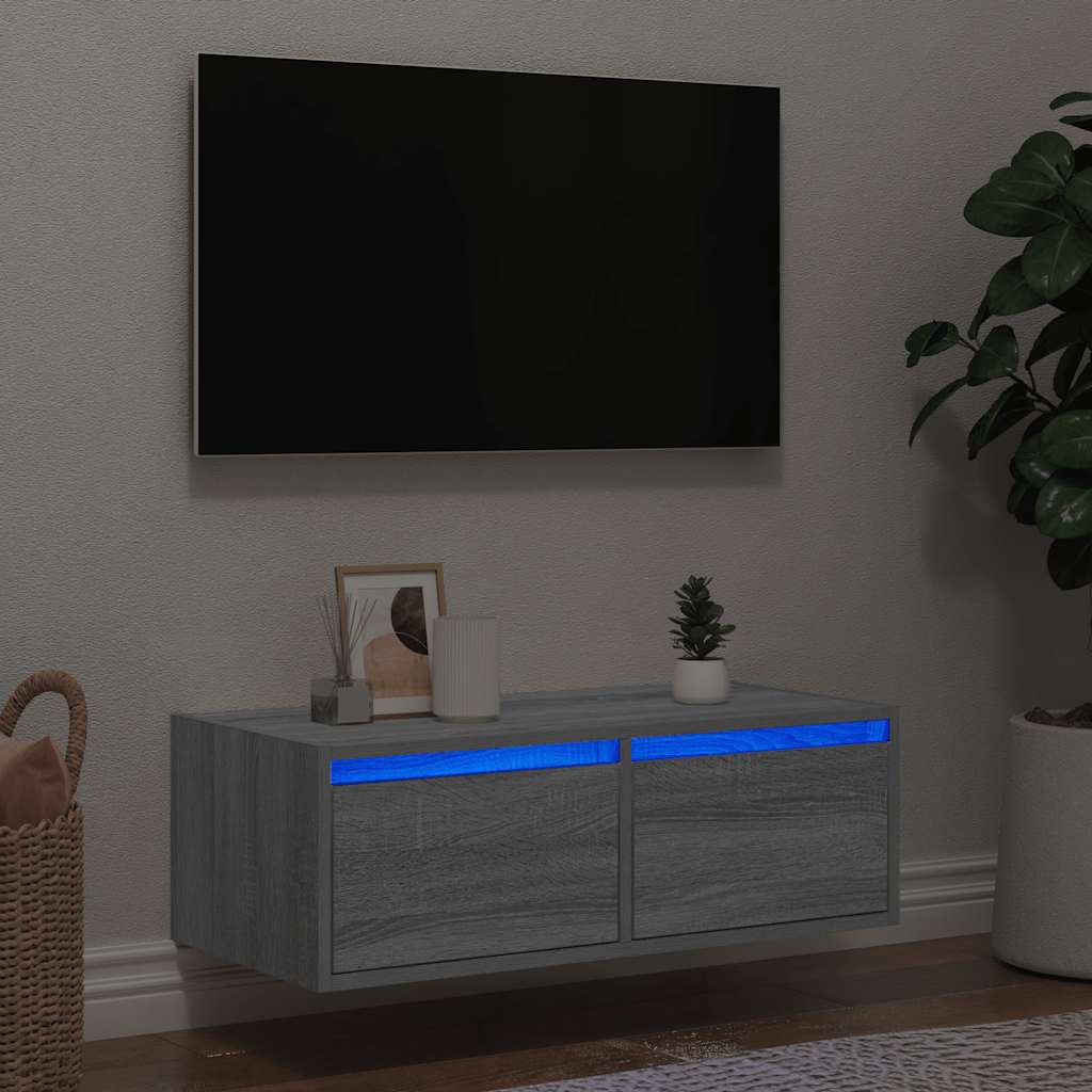Wand-Nachttisch Mit Led-Leuchten Artisan-Eiche