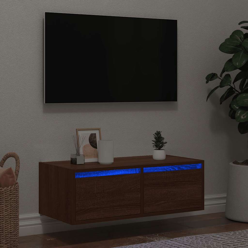 Wand-Nachttisch Mit Led-Leuchten Artisan-Eiche