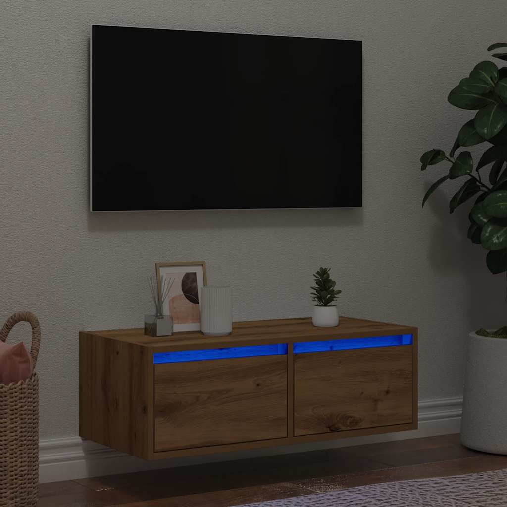 Wand-Nachttisch Mit Led-Leuchten Artisan-Eiche