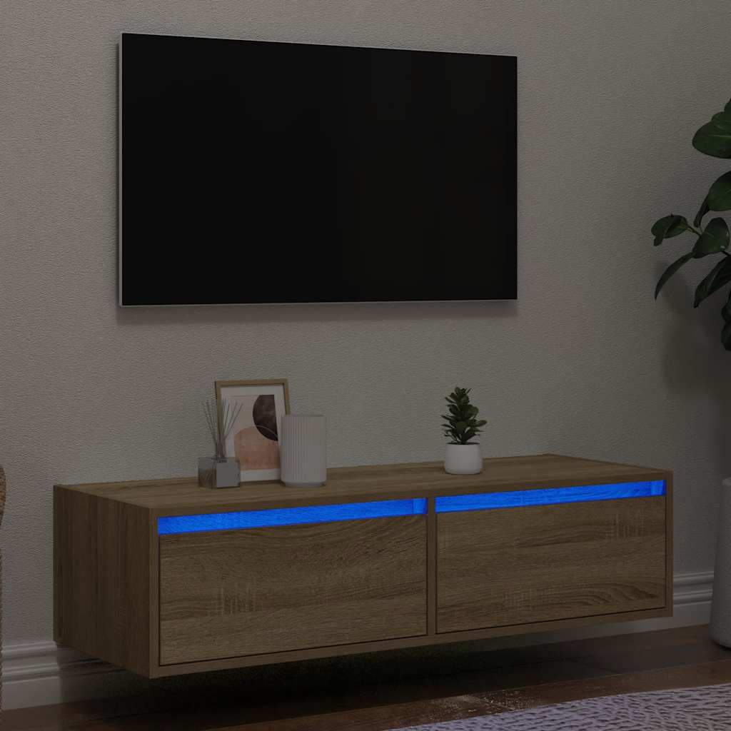 Wand-Nachttisch Mit Led-Leuchten Artisan-Eiche