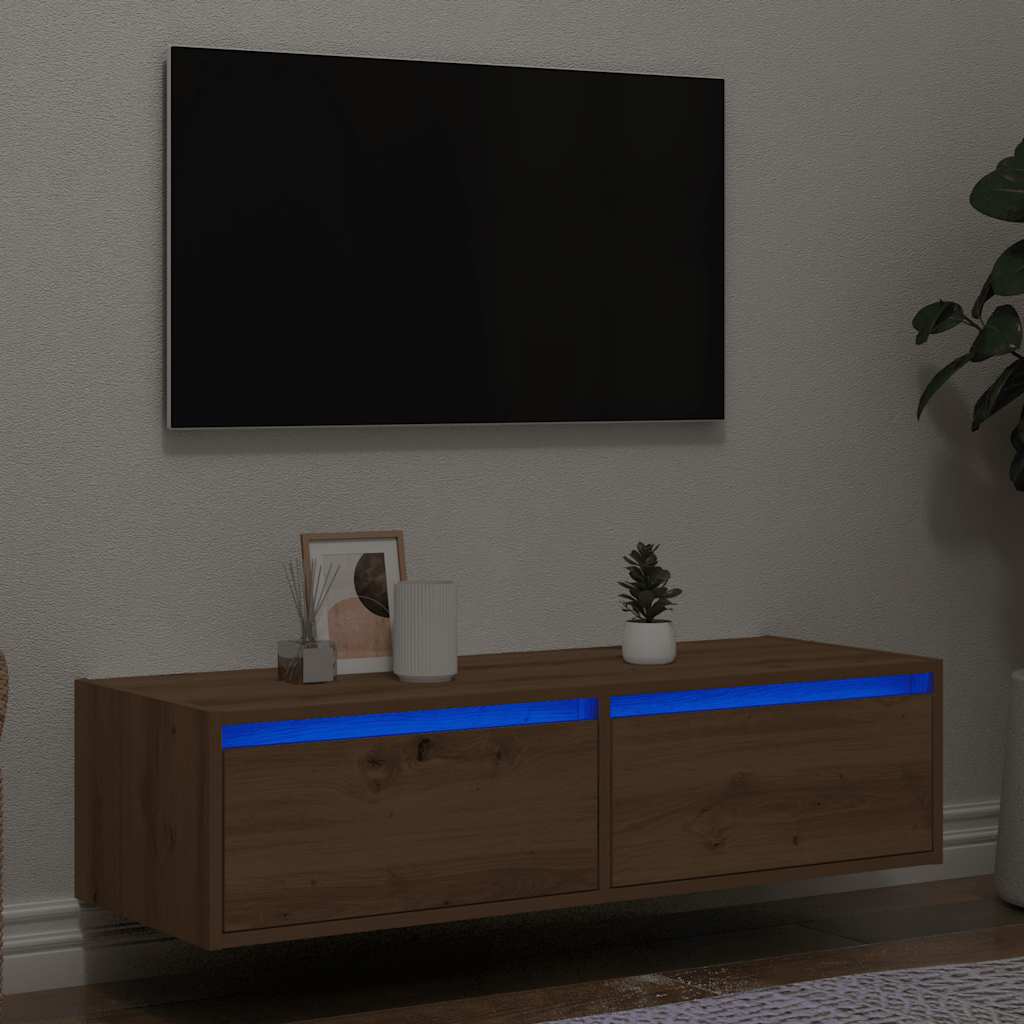 Wand-Nachttisch Mit Led-Leuchten Artisan-Eiche