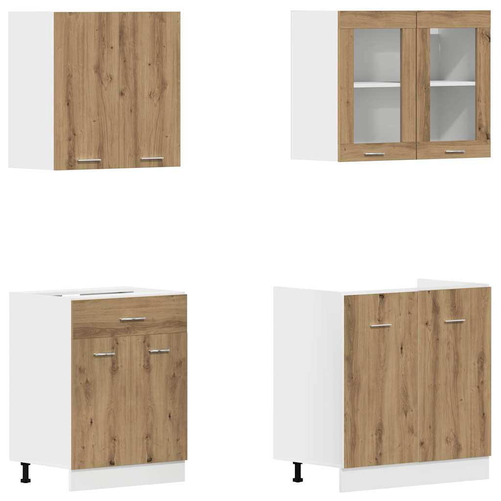 4-Tlg. Küchenschrank-Set Lyon Artisan-Eiche Holzwerkstoff