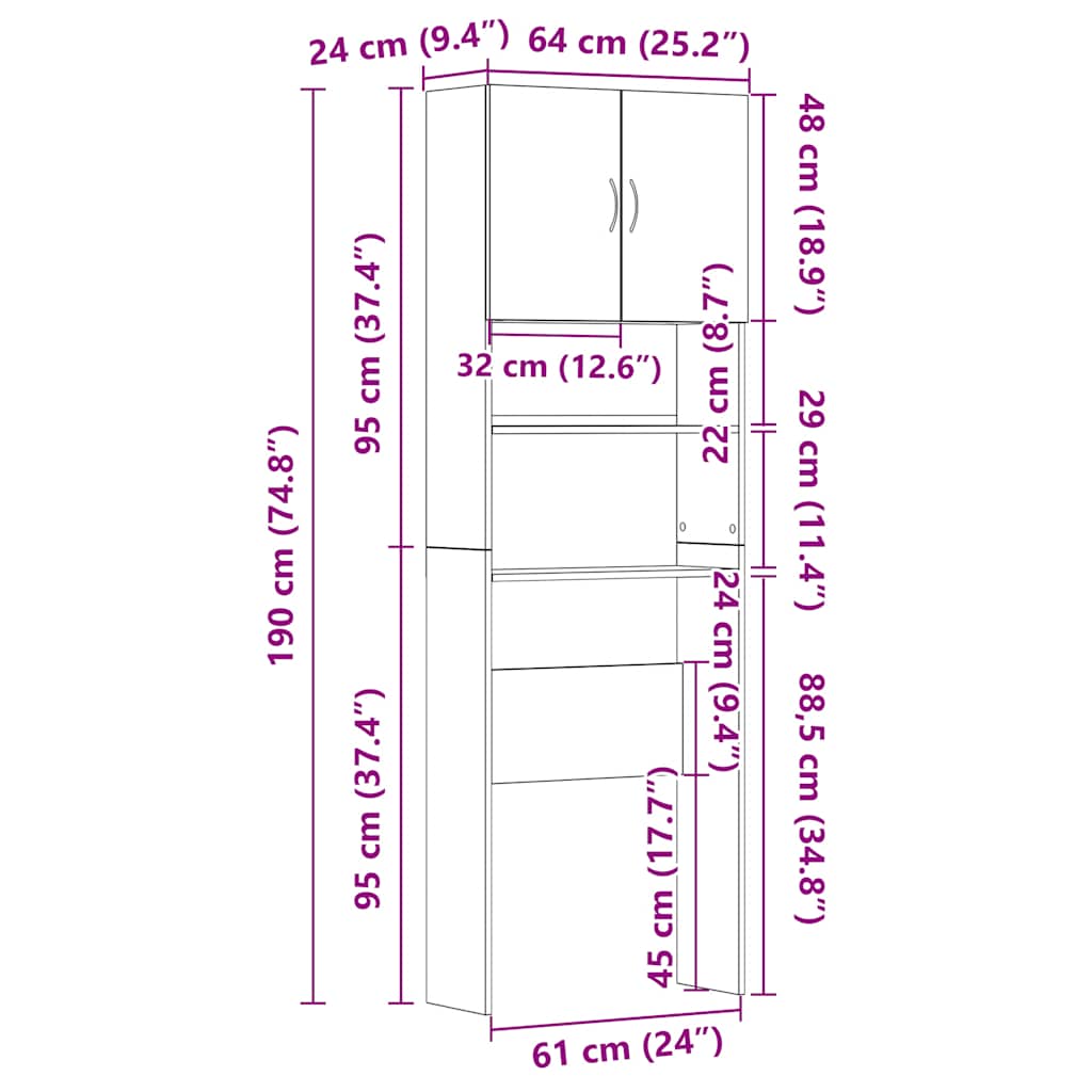 Waschmaschinenschrank 64X24X190 Cm Holzwerkstoff