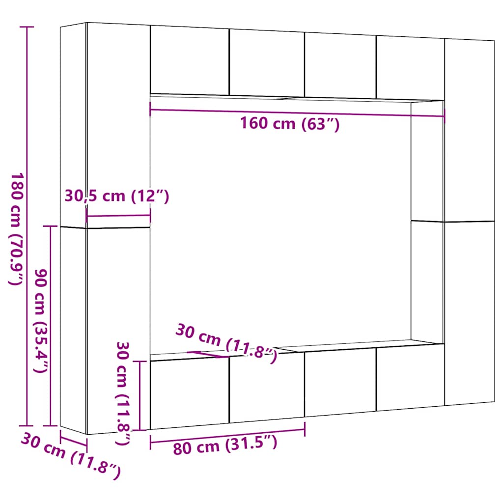 8-Tlg. Tv-Schrank-Set Wandmontage Artisan-Eiche Holzwerkstoff