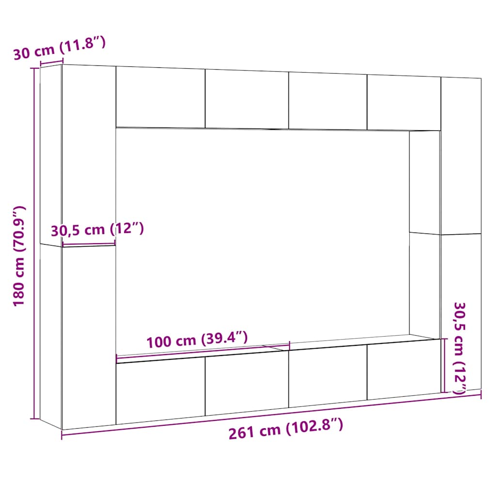 8-Tlg. Tv-Schrank-Set Wandmontage Artisan-Eiche Holzwerkstoff