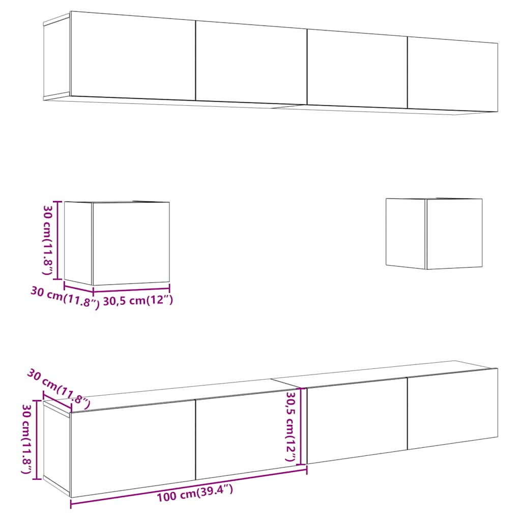 6-Tlg. Tv-Schrank-Set Wandmontage Artisan-Eiche Holzwerkstoff