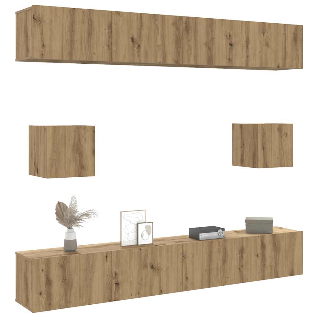 6-Tlg. Tv-Schrank-Set Wandmontage Artisan-Eiche Holzwerkstoff