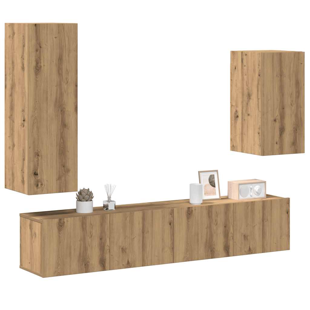 4-Tlg. Tv-Schrank-Set Wandmontage Artisan-Eiche Holzwerkstoff