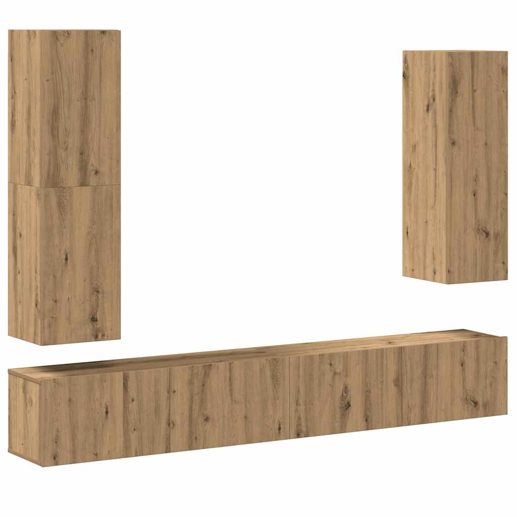4-Tlg. Tv-Schrank-Set Wandmontage Artisan-Eiche Holzwerkstoff