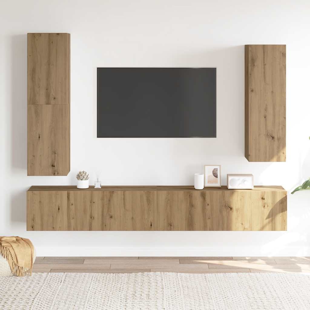 4-Tlg. Tv-Schrank-Set Wandmontage Artisan-Eiche Holzwerkstoff