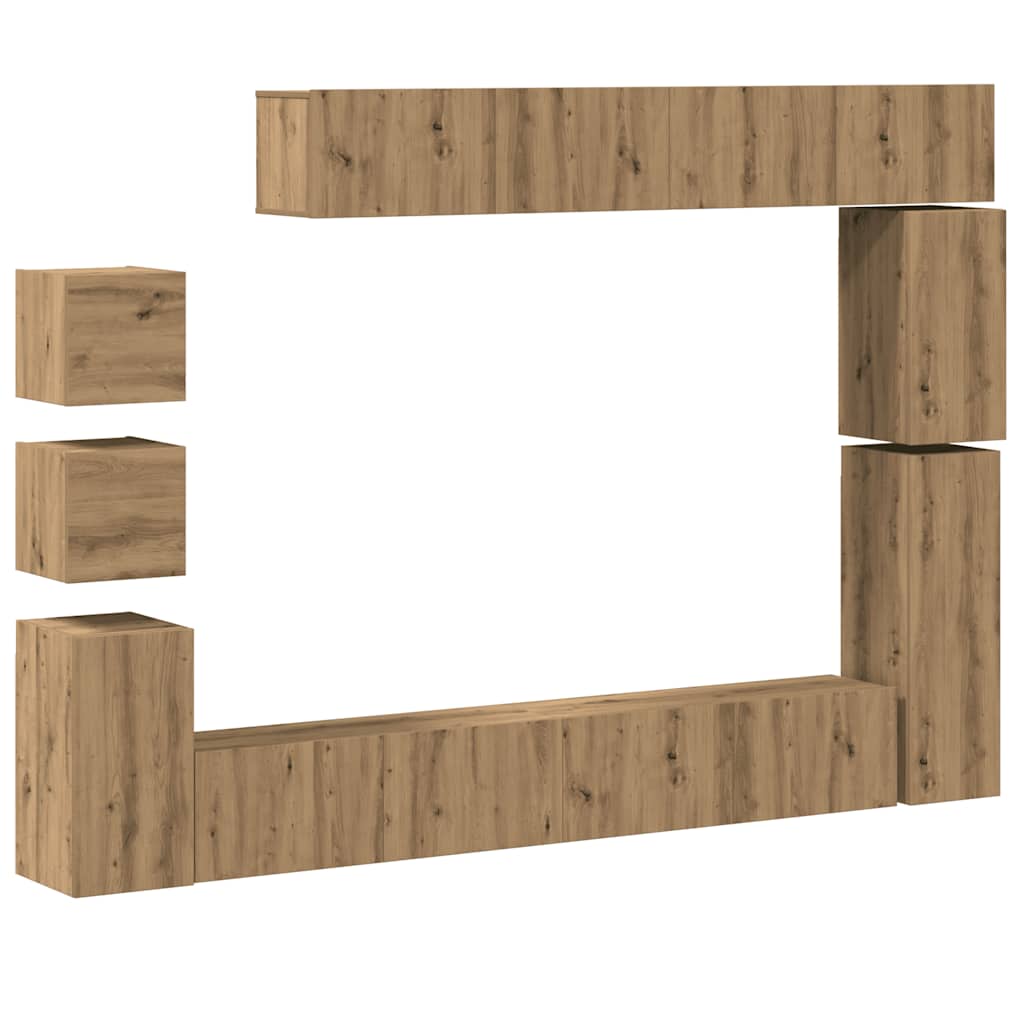 9-Tlg. Tv-Schrank-Set Wandmontage Artisan-Eiche Holzwerkstoff