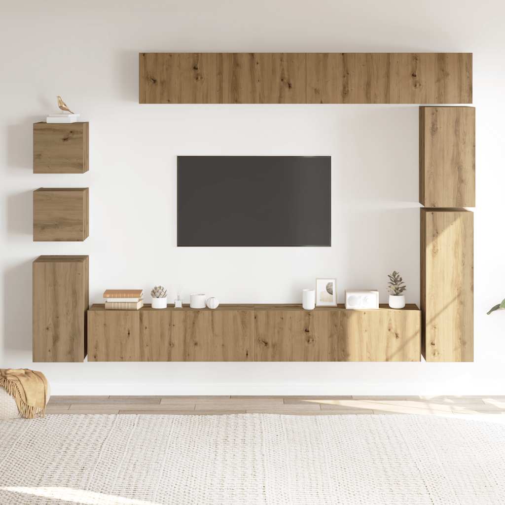 9-Tlg. Tv-Schrank-Set Wandmontage Artisan-Eiche Holzwerkstoff