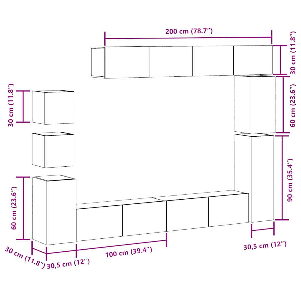 9-Tlg. Tv-Schrank-Set Wandmontage Artisan-Eiche Holzwerkstoff