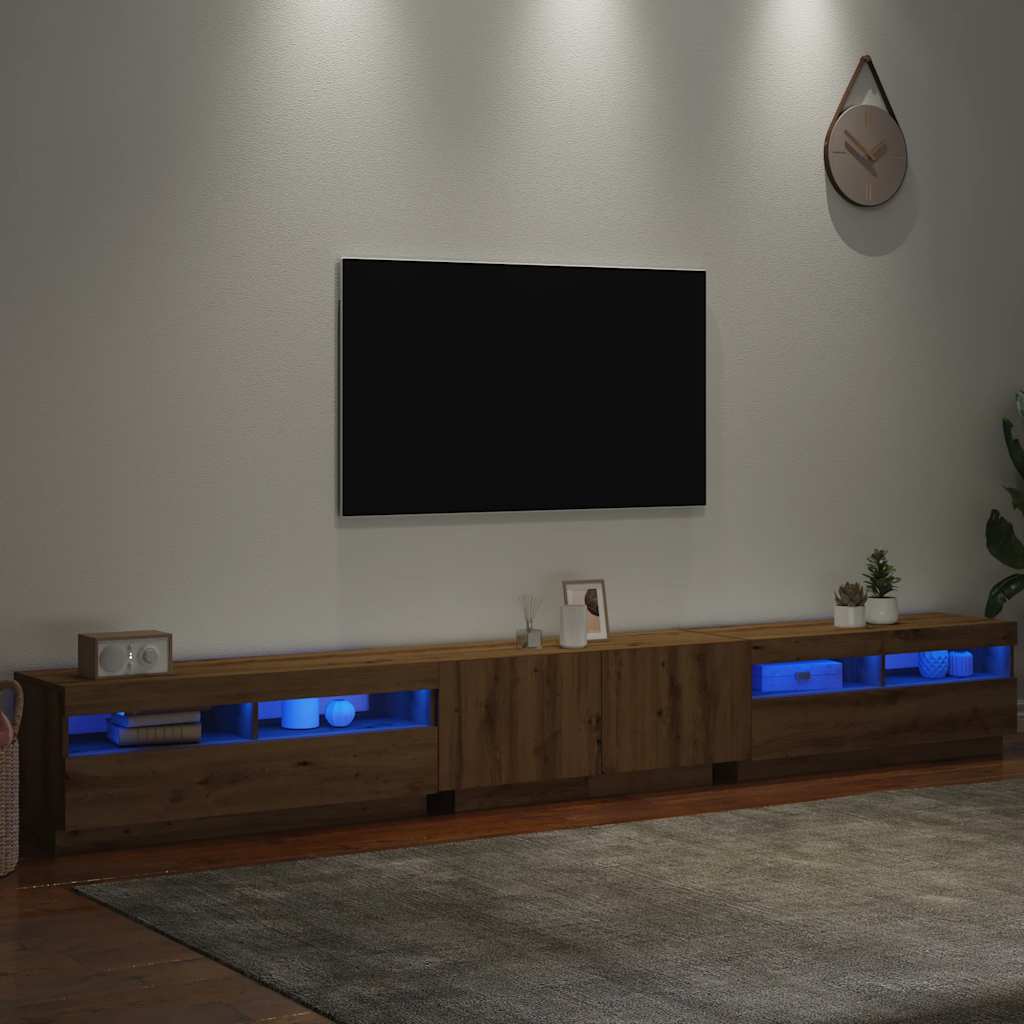 Tv-Schrank Mit Led-Leuchten Artisan-Eiche 300X35X40 Cm
