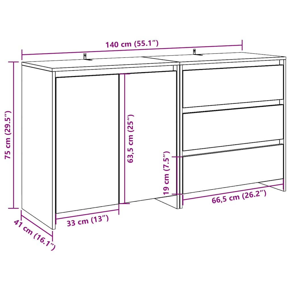 2-Tlg. Sideboard Artisan-Eiche Holzwerkstoff